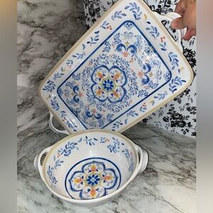 * Serving platter & bowl Italian floral design melamine durable 2 piece set